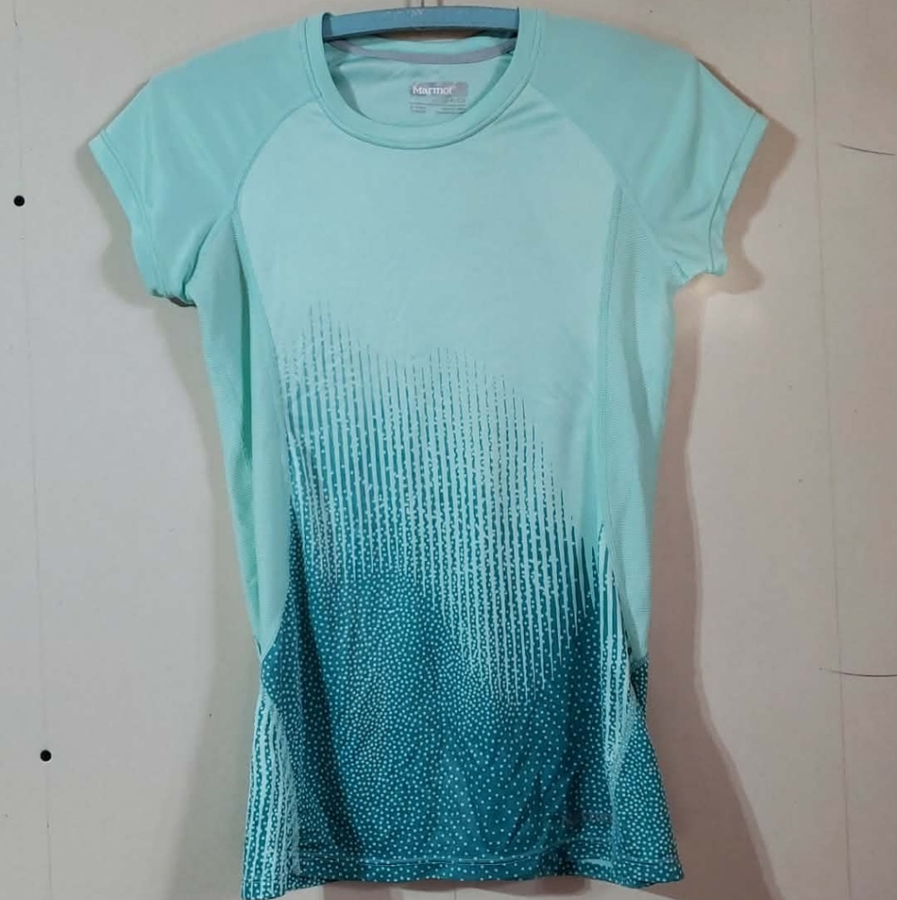 Marmot Crystal SS Shirt, Mint To Teal Fade Short Sleeve Athletic Top Sz Small